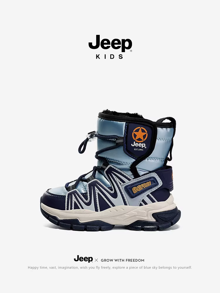 Giày bốt trẻ em Jeep chất liệu cotton lớn, kiểu da và lông tích hợp, giữ ấm mùa đông 2025, chống lạnh, chống thấm nước