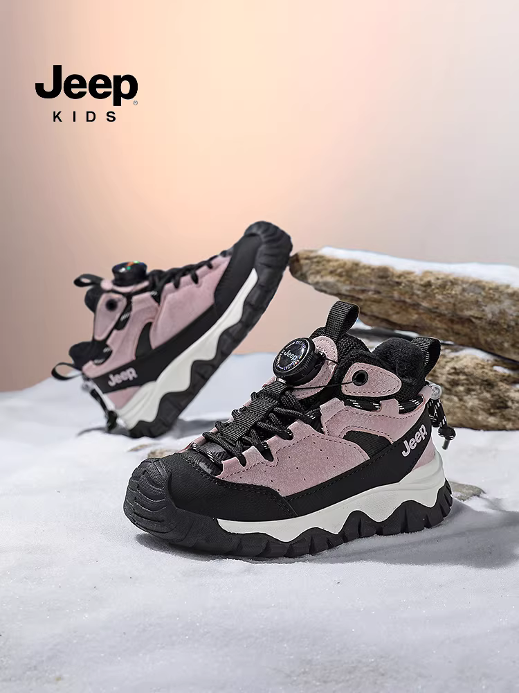 Giày thể thao cổ cao lót lông cừu dành cho trẻ em của hãng Jeep dành cho trẻ lớn hơn, giày đi bộ đường dài ngoài trời mới mùa đông 2025 dành cho bé trai và bé gái, giày cotton hai lớp.