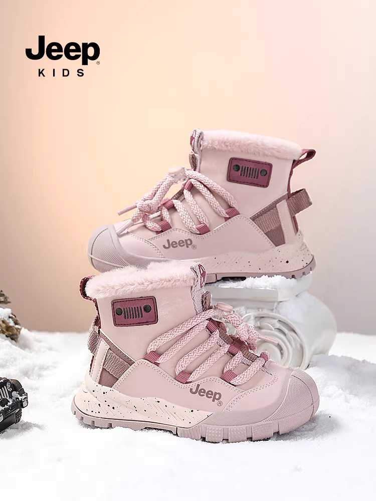 Giày bốt tuyết trẻ em Jeep, giày bông chống thấm nước cỡ lớn, giày bốt bông lót lông cừu mùa đông mới 2025 cho bé trai, giày chống trơn trượt