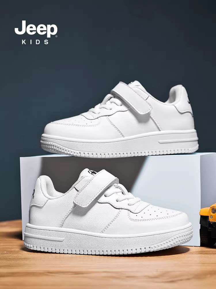 Giày trẻ em Jeep màu trắng đế mềm, mẫu mới xuân 2025, giày thể thao trắng cho học sinh nam