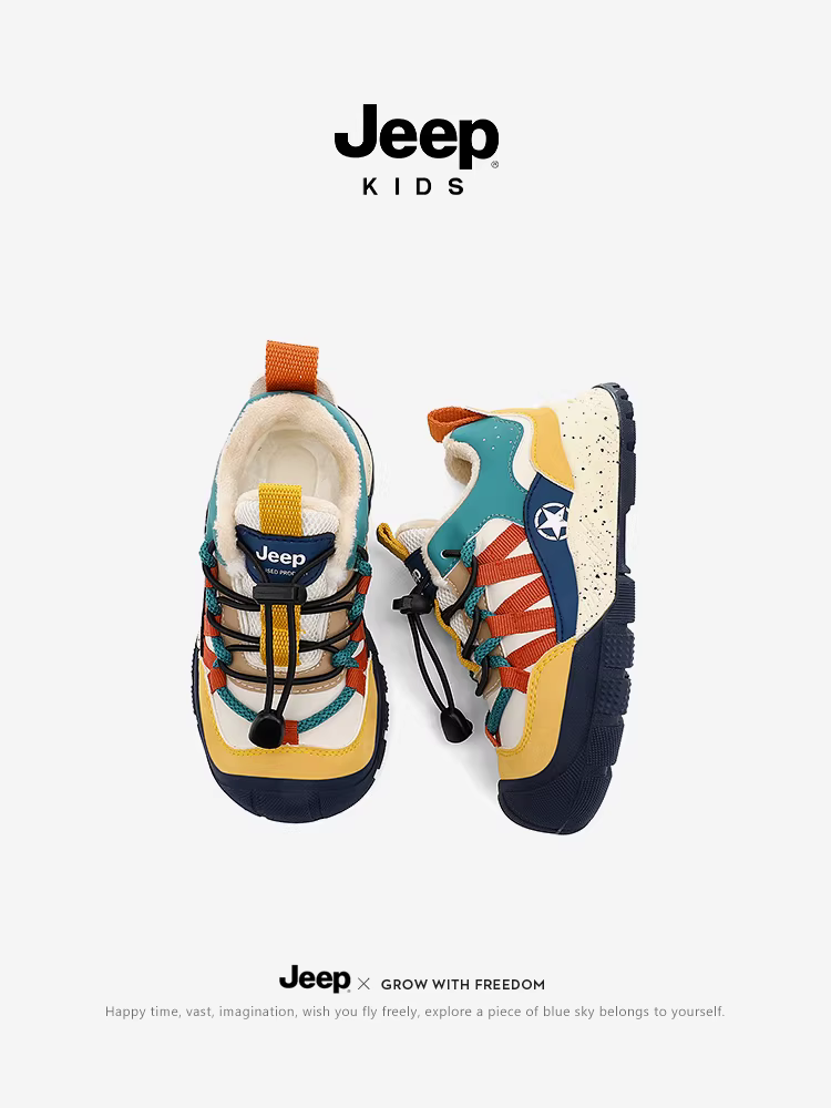 Giày trẻ em Jeep, giày thể thao bé trai, mẫu mới 2025, mùa đông, lót lông cừu giữ ấm, giày bố bé trai hai lớp bông, đi chơi ngoài trời, phong cách thường ngày