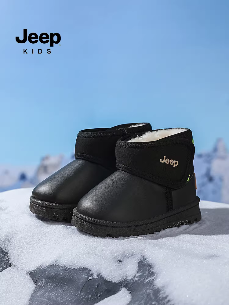 Giày bốt trẻ em Jeep dành cho bé trai mùa đông 2025 kiểu mới lót lông giữ ấm chống lạnh giày cotton chống thấm nước cho bé gái giày lông thú