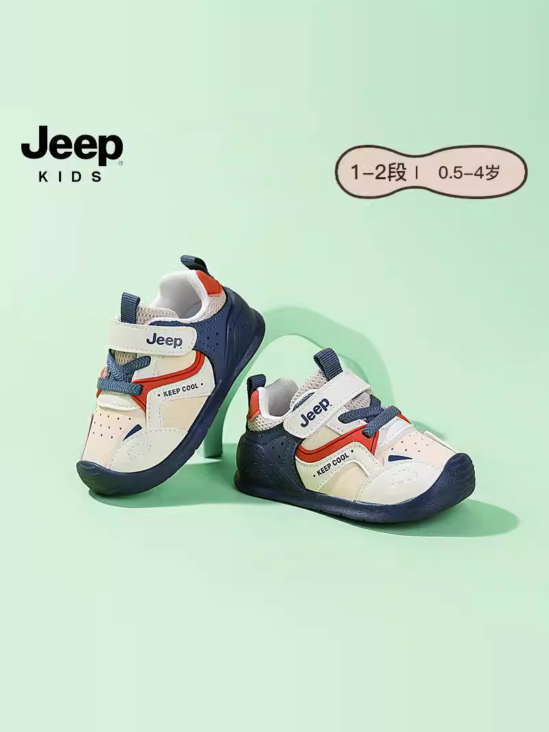 Giày trẻ em Jeep nhẹ và chắc chắn, giày trẻ tập đi mùa xuân thu 2025, giày trẻ em nam nữ mới, giày lưới thoáng khí có khóa dán