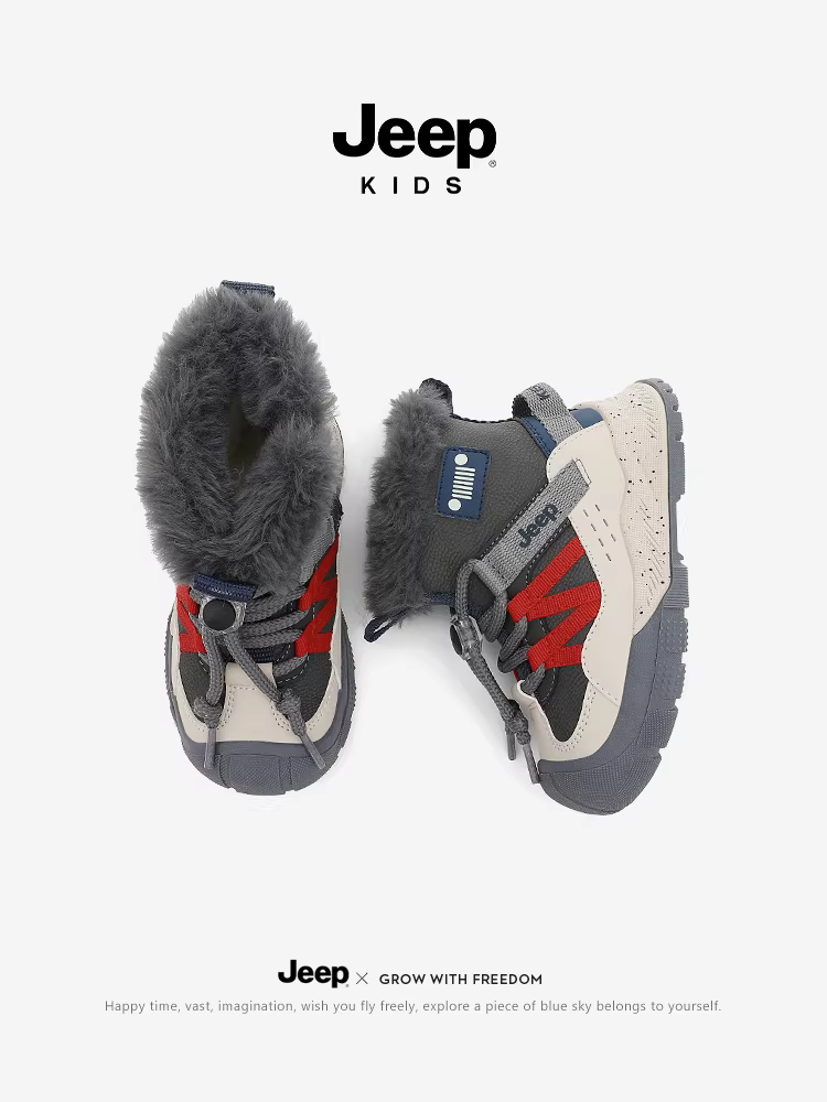 Giày bốt đi tuyết cho bé trai Jeep, bốt ngắn lót lông cừu cho bé, bốt cotton chống thấm nước bằng da mùa đông, bốt trẻ em cho bé trai, giày cotton cỡ lớn