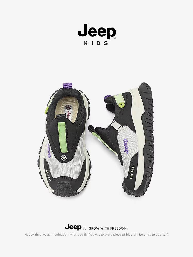 Giày trẻ em Jeep, giày thể thao bé trai, giày lưới đi bộ ngoài trời cho trẻ em, giày chạy bộ kiểu lười mới mùa xuân hè 2025