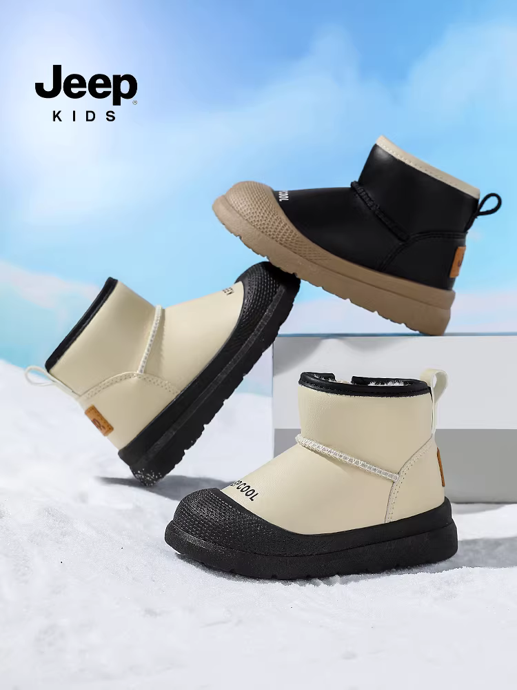 Giày bốt đi tuyết lót lông cừu mùa đông dành cho trẻ em Jeep dành cho bé gái mẫu mới 2025 dành cho trẻ lớn hơn, giày bông cỡ lớn chống lạnh cho tuyết vùng Đông Bắc.