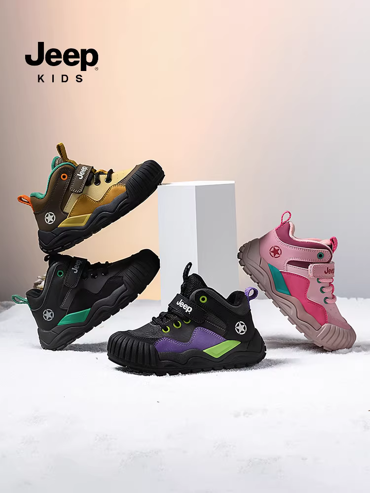 Giày trẻ em Jeep mùa đông lót lông cừu, giày thể thao chống thấm nước, chống trơn trượt, mẫu mới 2025, giày đôi cotton cho bé trai và bé gái