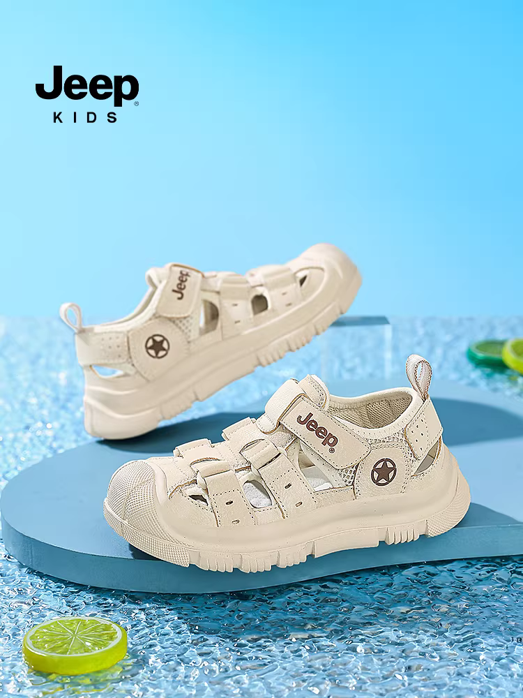 Giày đi biển trẻ em Jeep dép sandal bé trai 2025 mùa hè mới đế mềm mũi kín giày nhẹ có khóa dán cho bé gái