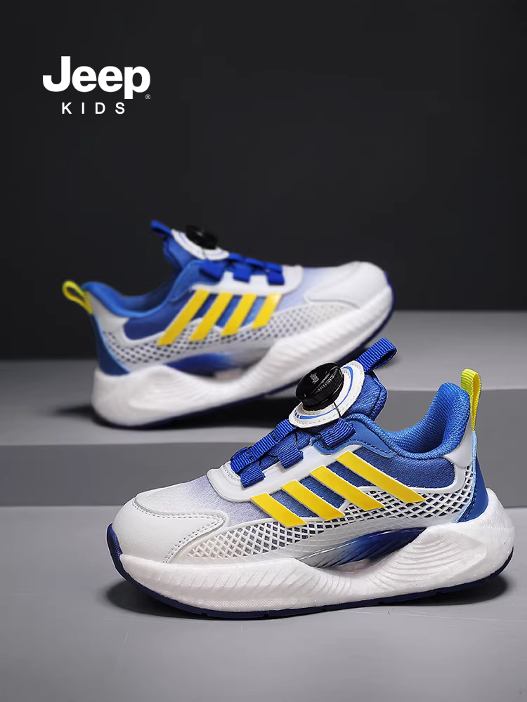 Giày thể thao lưới trẻ em Jeep, giày trắng bé trai mẫu mới 2025, giày chạy nhảy có nút cho bé gái, học sinh lớn, size lớn