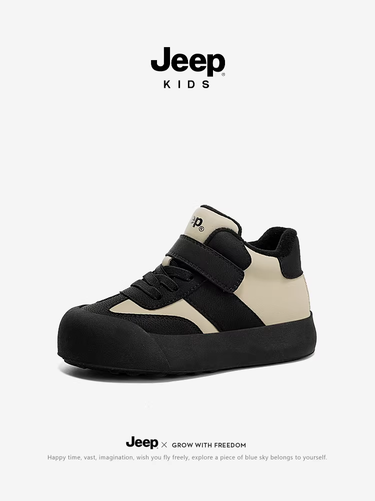 Giày thể thao trẻ em Jeep, giày sneaker cổ cao, giày tập luyện, mẫu mới mùa đông 2025, lót lông cừu, đệm bông đôi