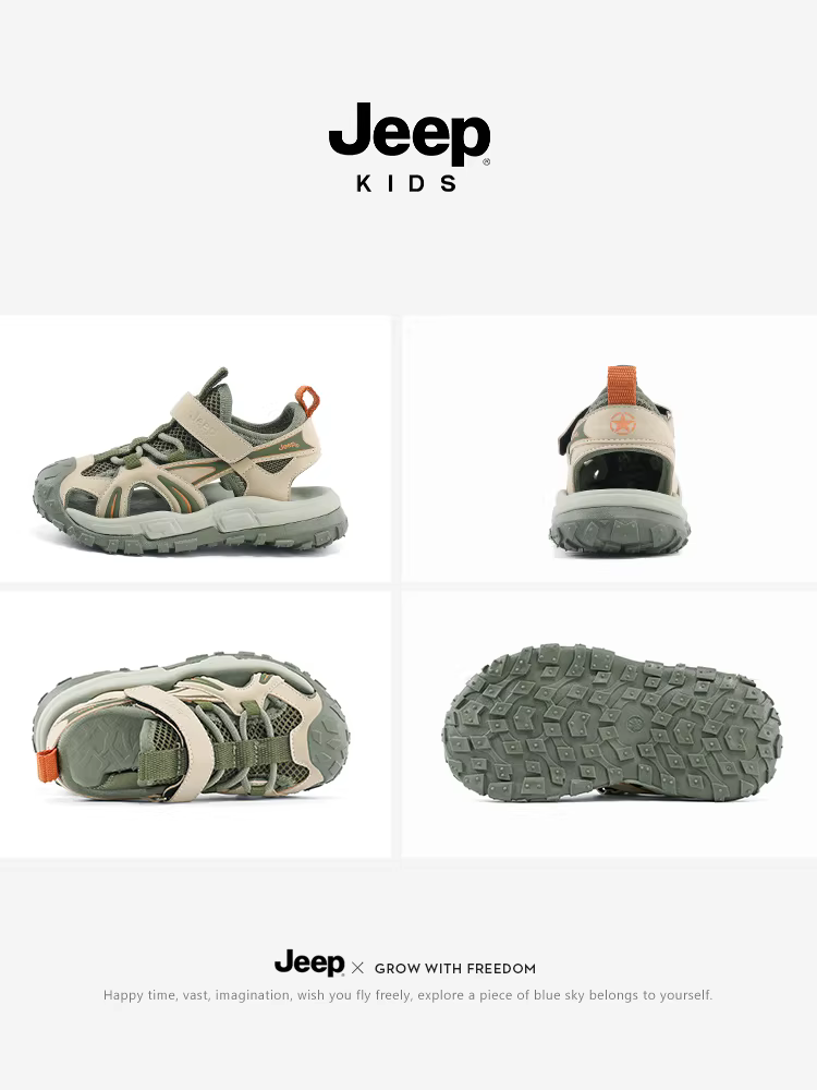 Dép nam Jeep mũi kín, giày thể thao mùa hè cho trẻ lớn, mẫu mới 2024, giày đi biển trẻ em kiểu rỗng.