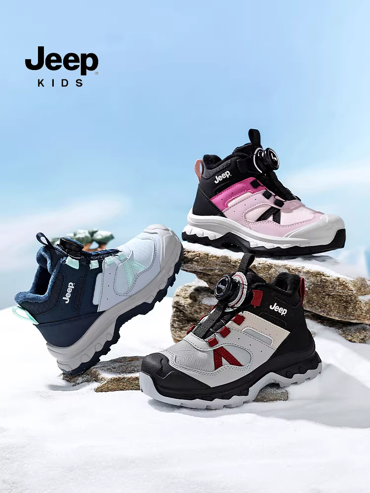 Giày trẻ em Jeep, giày thể thao lót lông cừu cho bé, giày cao cổ mùa đông kiểu mới 2025 cho bé gái, giày giữ ấm hai lớp cotton ngoài trời