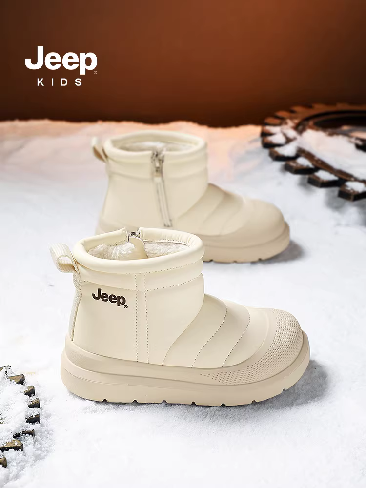 Giày đi tuyết dành cho trẻ em của hãng Jeep không thấm nước và chống trơn trượt. Giày cotton cỡ lớn dành cho bé trai và bé gái mùa đông 2025 là kiểu dáng mới, ấm áp và lót lông cừu.