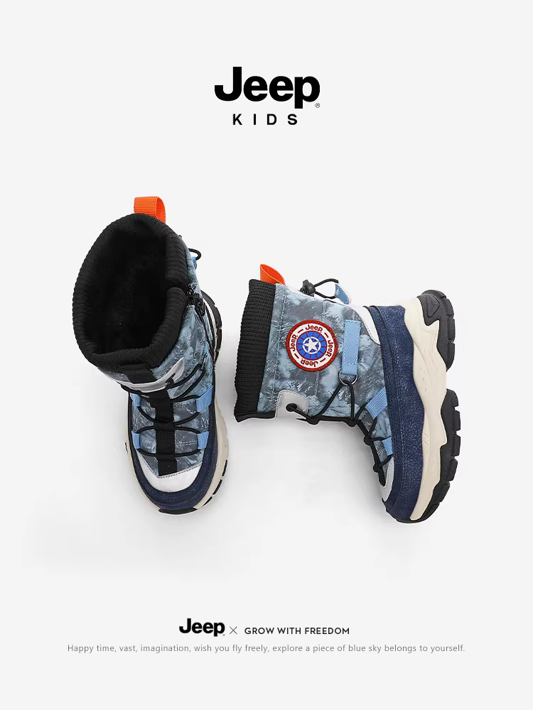 Giày đi tuyết ngoài trời dành cho trẻ em Jeep mùa đông 2025 kiểu mới lót lông cừu dày dặn chống thấm nước chống trơn trượt giày đi bộ đường dài cổ cao cho bé trai