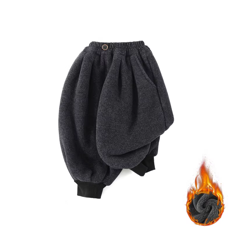 Quần jogger trẻ em chất liệu len alpaca, kiểu dáng Hàn Quốc, mùa đông 2025, lót lông cừu dày dặn, giữ ấm, mã C-K457