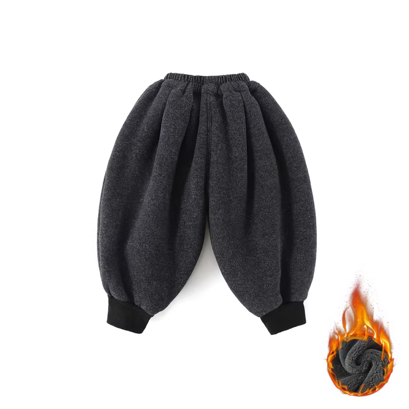 Quần jogger trẻ em chất liệu len alpaca, kiểu dáng Hàn Quốc, mùa đông 2025, lót lông cừu dày dặn, giữ ấm, mã C-K457