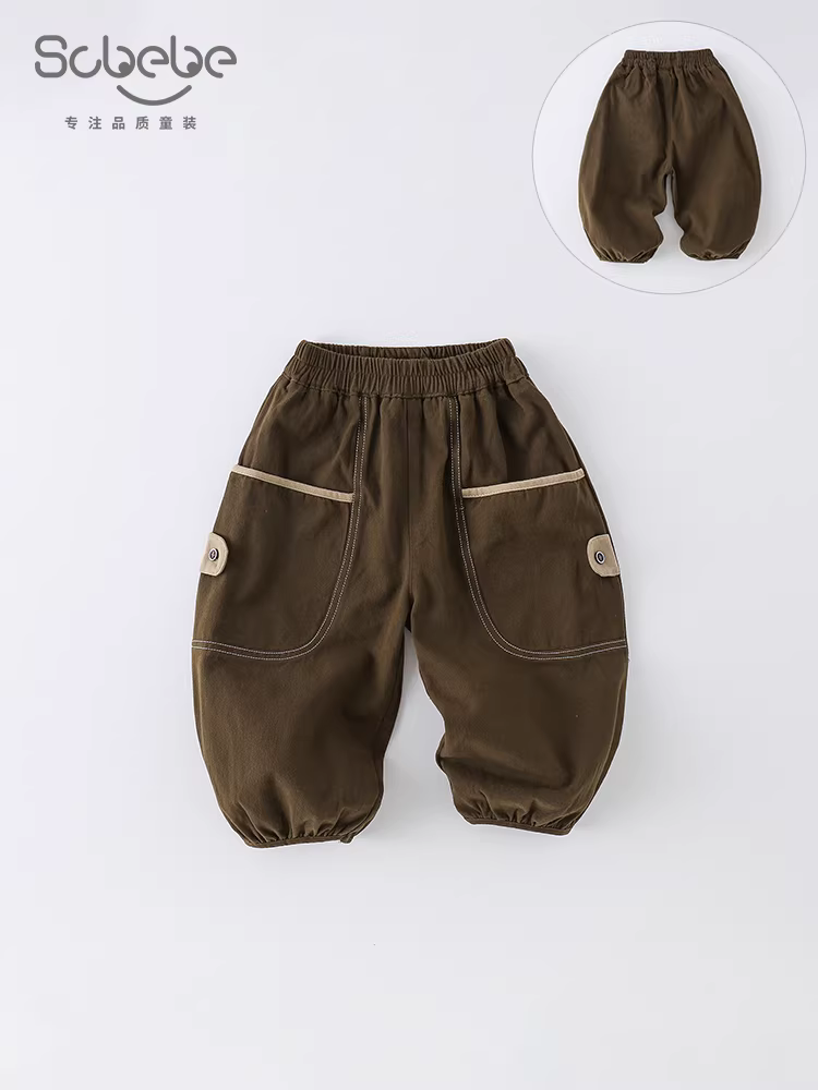 Quần cargo cotton trẻ em xuân thu 2025, quần trẻ em mới, quần dài trẻ nhỏ, thời trang thu đông bé trai