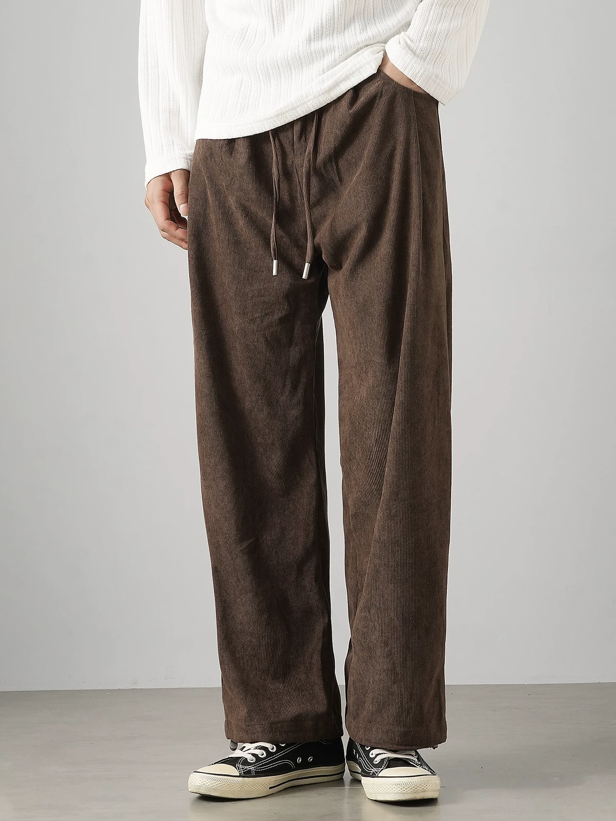 Quần nhung cotton hạng nặng OMZM dành cho nam, quần ống rộng dáng rộng mùa thu, quần dài ống thẳng dáng rộng kiểu Mỹ