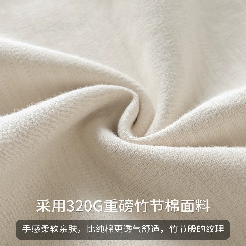Áo thun dài tay bằng vải cotton tre hạng nặng OMZM320G dành cho nam, áo sơ mi màu trơn thoáng khí cho mùa xuân và mùa thu, áo len cổ tròn dáng rộng