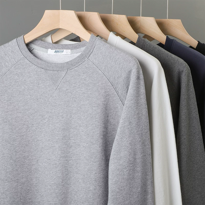 Áo thun nam cổ tròn chất liệu cotton dày dặn 340g kiểu Mỹ OMZM, áo len thu đông chất liệu cotton nguyên chất, áo khoác màu trơn không mũ rộng rãi