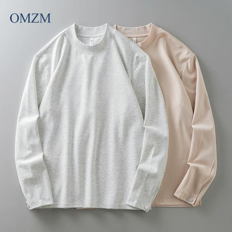 Áo thun tay dài cổ lọ nửa cao, chất liệu dày dặn 270G kiểu Mỹ, dành cho nam và nữ, mẫu mới xuân 2025, màu trơn, áo lót cổ trung bình.