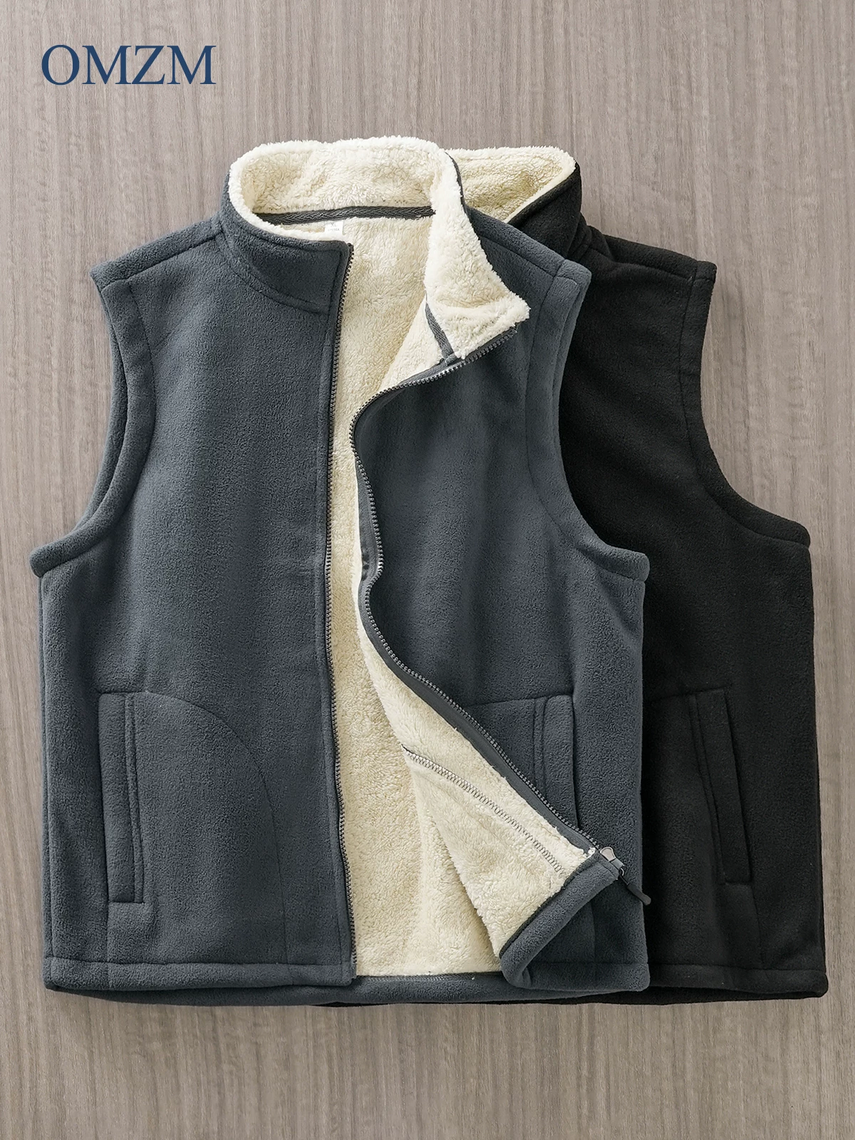 Áo vest lông cừu hạng nặng OMZM dành cho nam, áo vest ấm áp bằng len cừu mùa thu đông, lớp lót bên trong dày, áo khoác không tay.