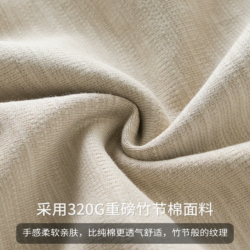 Áo thun dài tay bằng vải cotton tre hạng nặng OMZM320G dành cho nam, áo sơ mi lớp nền mỏng mùa xuân thu, áo len cổ tròn bằng cotton chải kỹ