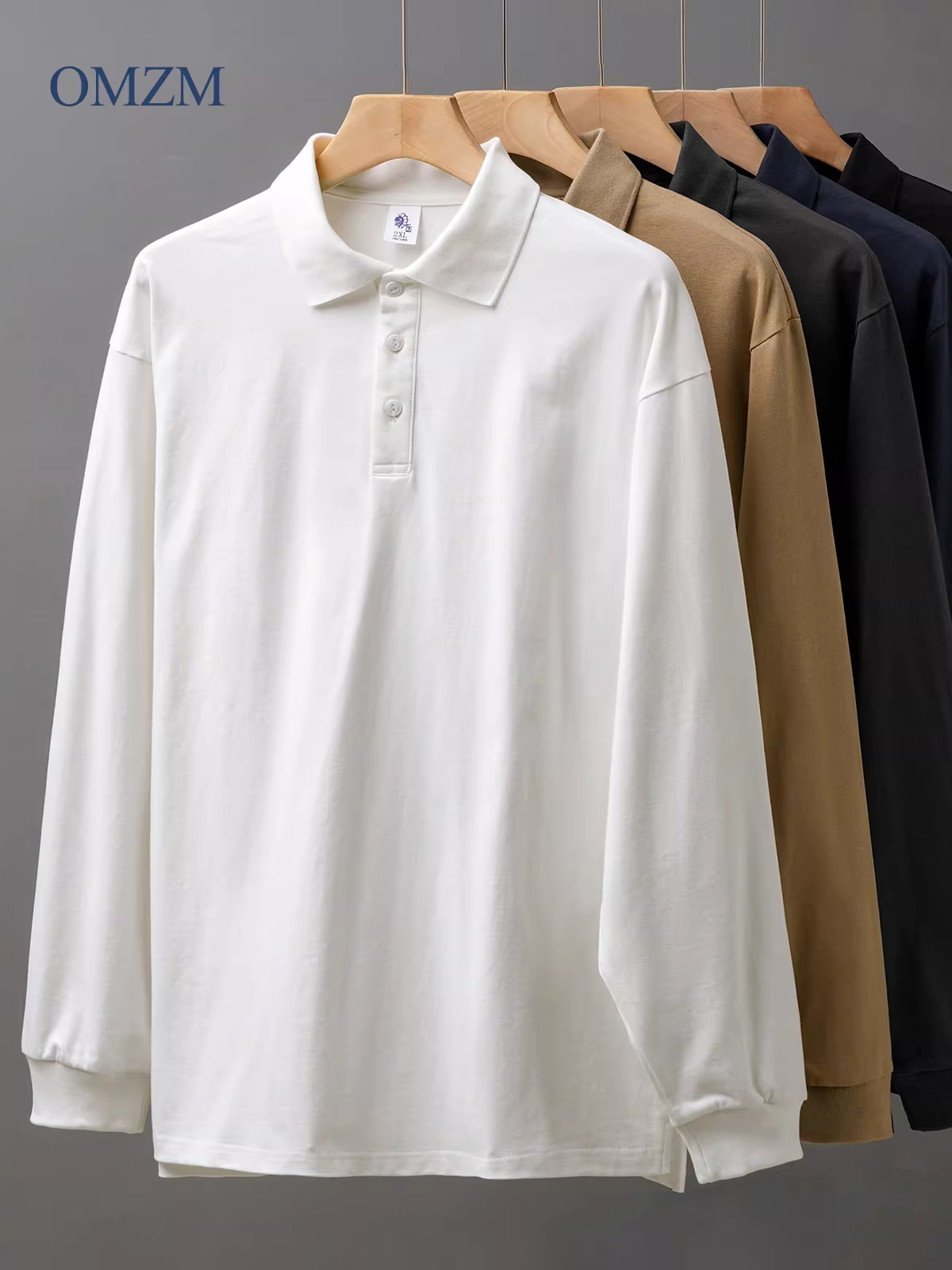 Áo polo nam OMZM320G chất liệu cotton cao cấp, tay dài, mùa thu 2024, màu trơn cao cấp, cổ trụ.