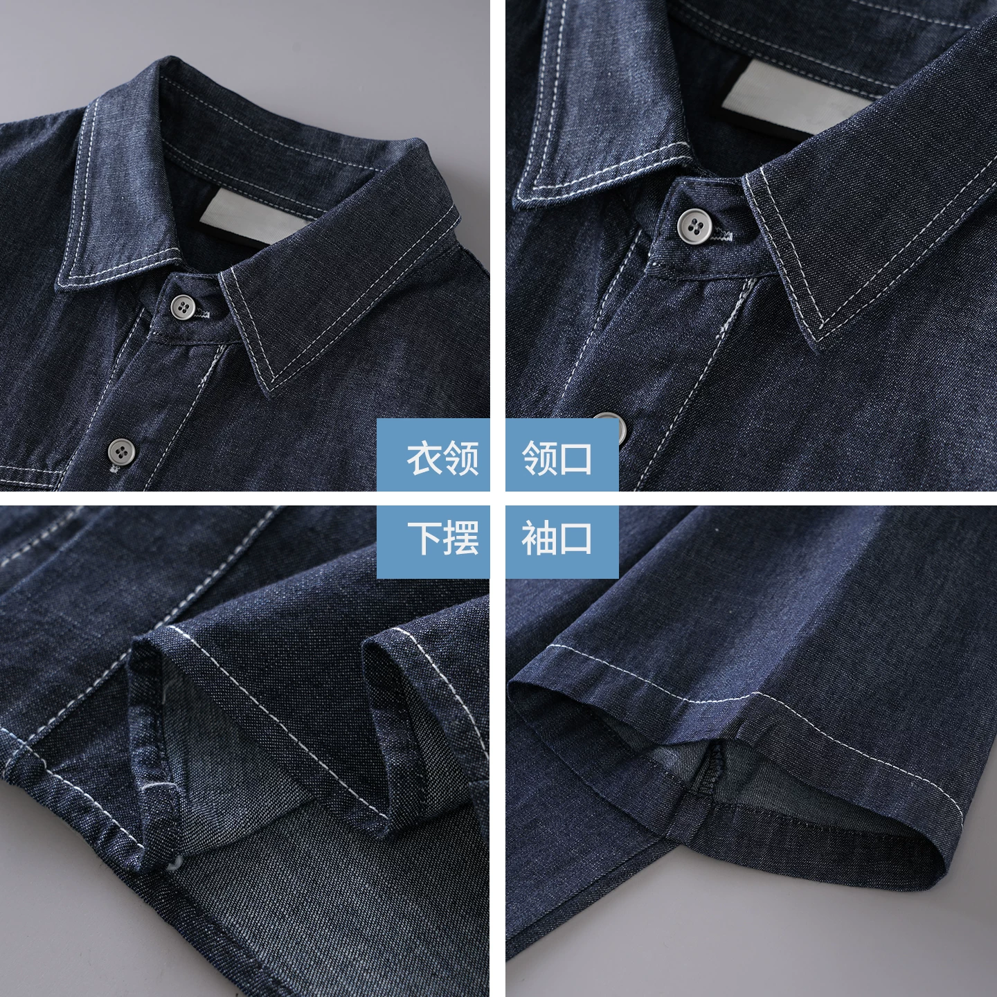 Bộ áo sơ mi và quần short denim kiểu Mỹ OMZM dành cho nam, áo sơ mi có cổ dáng rộng mùa hè, bộ hai mảnh cổ điển cao cấp