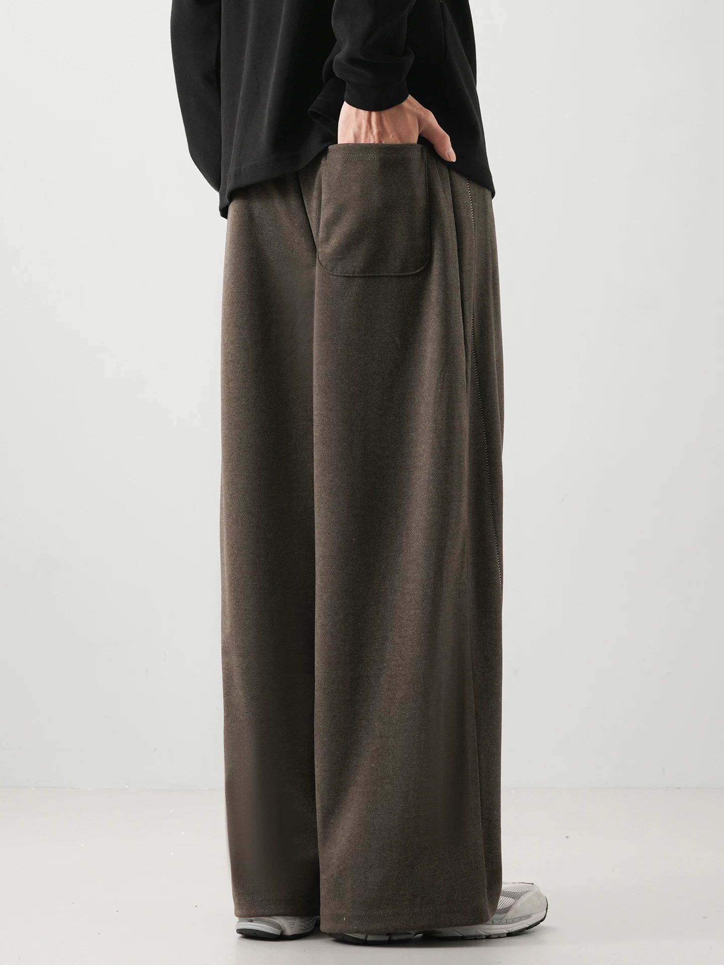 Quần len dày kiểu Mỹ OMZM dành cho nam, quần ống rộng dày dặn ấm áp mùa thu đông, quần ống rộng dáng thẳng dáng rộng, quần thường ngày.