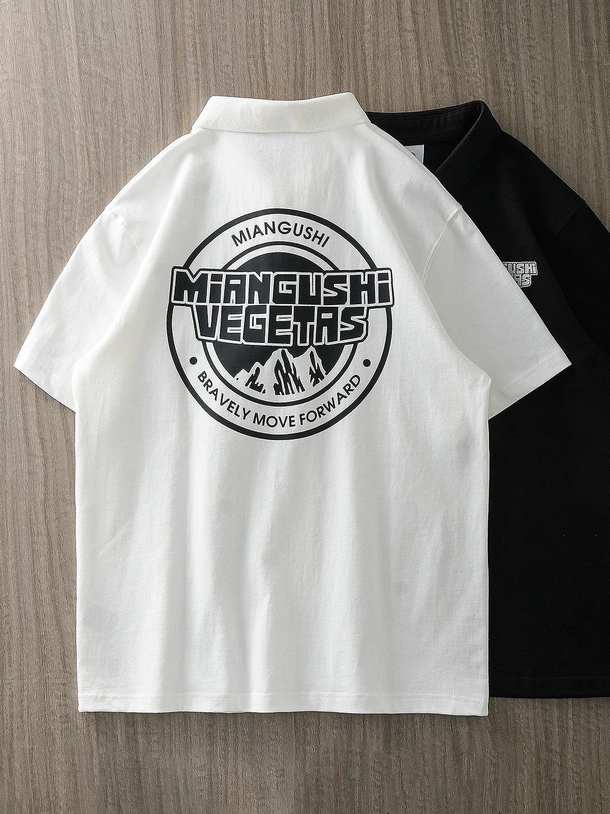 [Mountain Print] Áo thun POLO cotton nặng 320G tay ngắn mùa hè dành cho nam thương hiệu thời trang Mỹ có cổ chữ cái