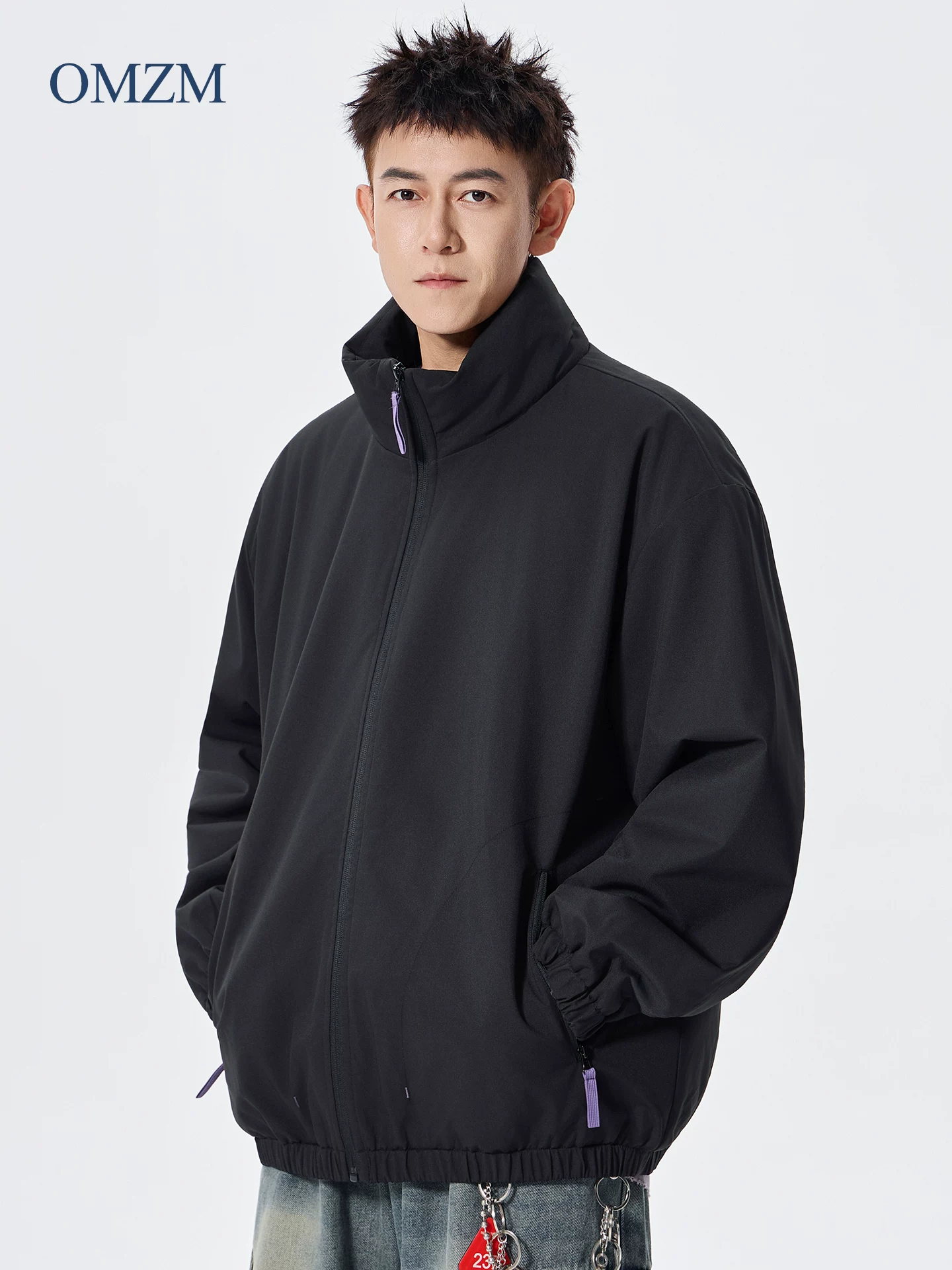 Áo khoác cotton cổ đứng dày dặn OMZM dành cho nam, kiểu dáng mới mùa đông 2025, áo khoác bông ấm lót bông, áo khoác phao đơn giản và đa năng dành cho cặp đôi.