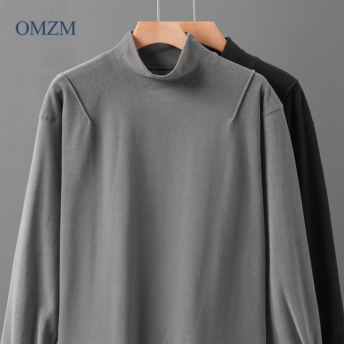 Áo sơ mi lớp lót cổ cao nửa cổ hai mặt giữ nhiệt OMZM dành cho nam, trang phục bên trong dày dặn ấm áp mùa thu đông, áo thun dài tay màu trơn.