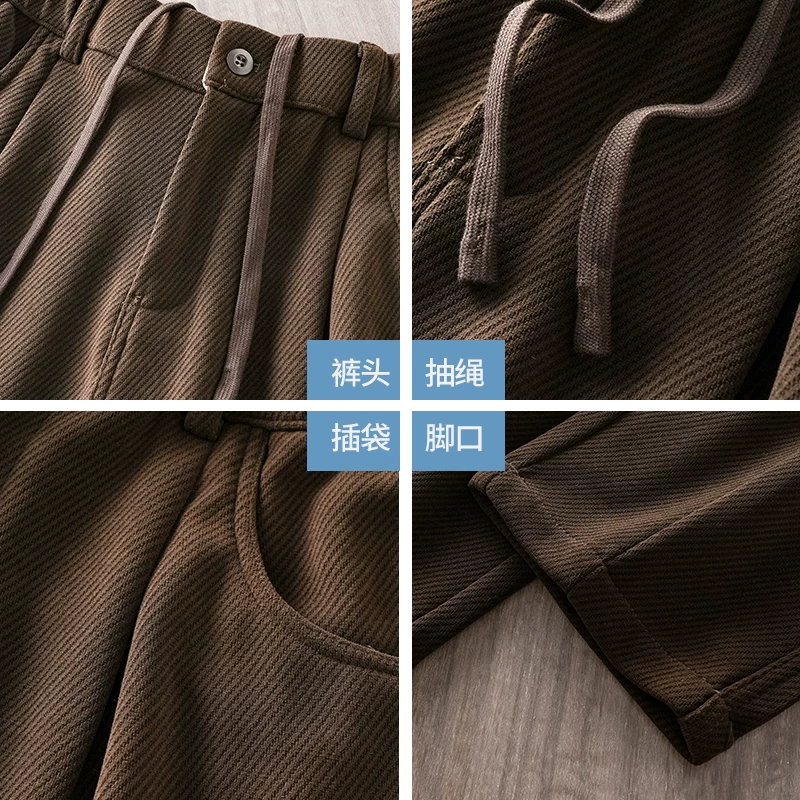 Quần vải nhung dày dặn OMZM chất liệu twill, kiểu dáng thẳng, mặc thường ngày, mùa thu đông, dành cho nam, dáng rộng, thoải mái khi chạy bộ