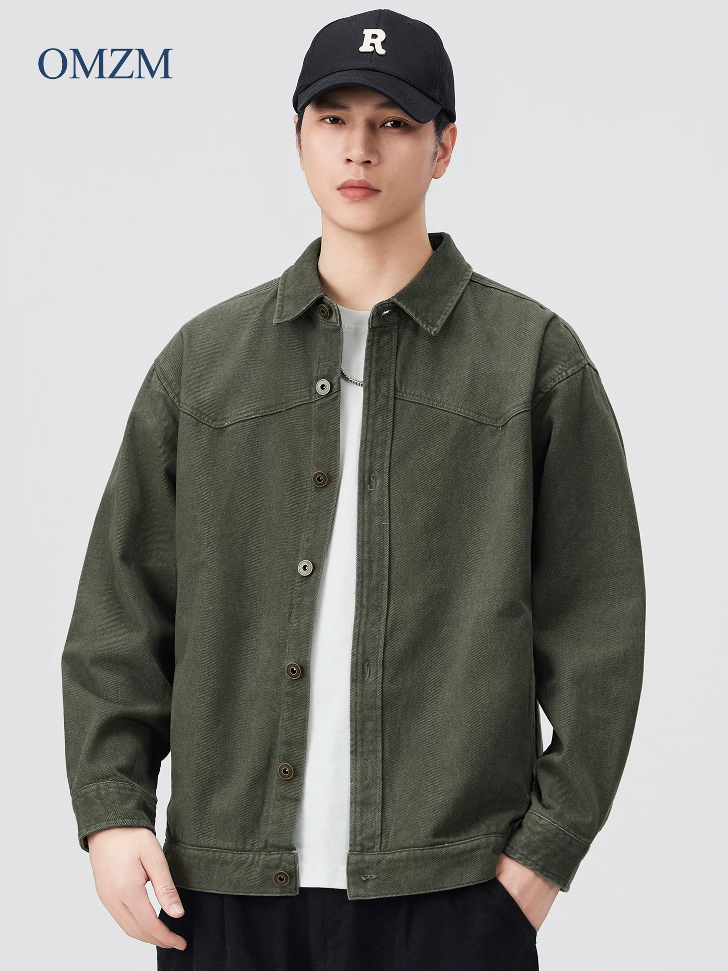 OMZM hạng nặng nguyên chất cotton áo khoác công sở nam mùa thu Mỹ retro đau khổ áo sơ mi dài tay dáng rộng áo khoác thường ngày