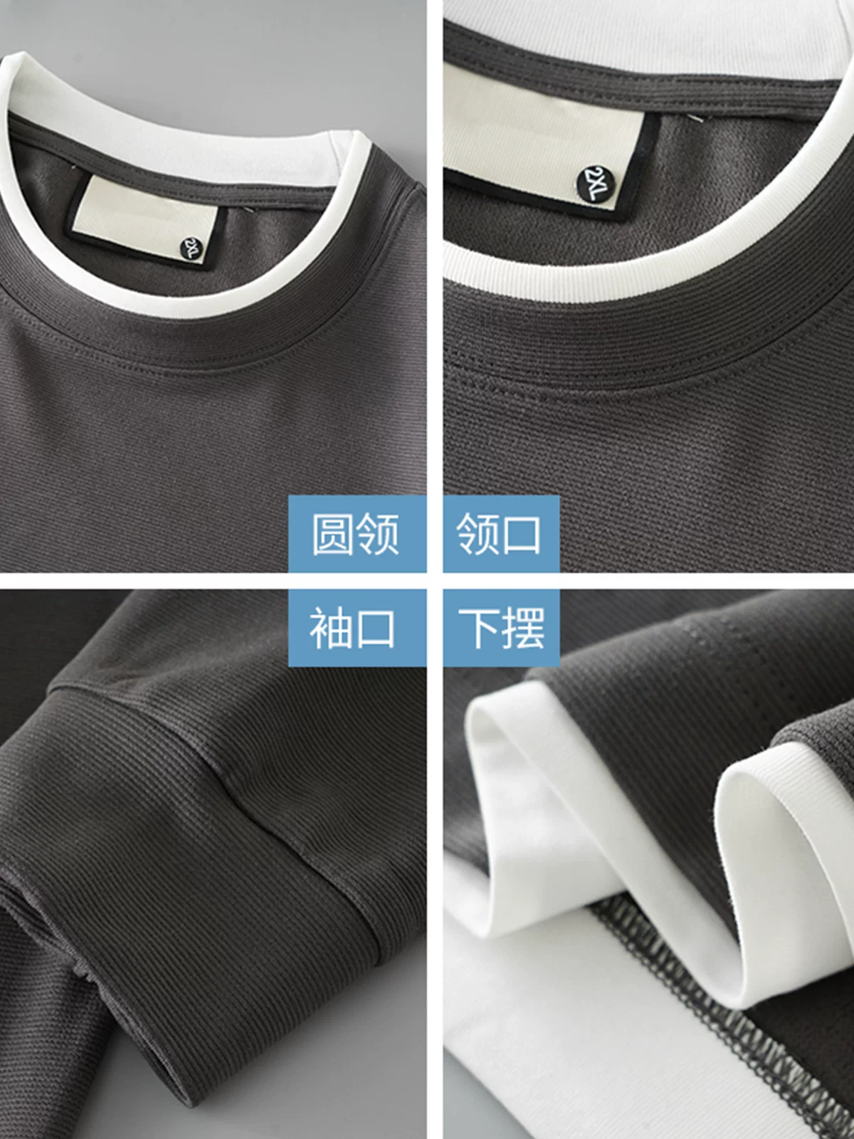 Áo thun dài tay giả hai mảnh hạng nặng OMZM300G dành cho nam giới, áo sơ mi cổ tròn dáng rộng màu trơn mùa thu dành cho giới trẻ