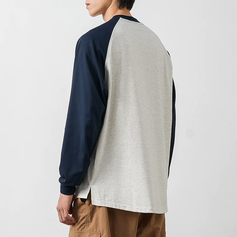 Áo thun nam tay raglan kiểu Mỹ OMZM 260g chất dày, tay dài, mùa thu, dáng rộng, phối màu, kiểu áo sweatshirt, áo lót