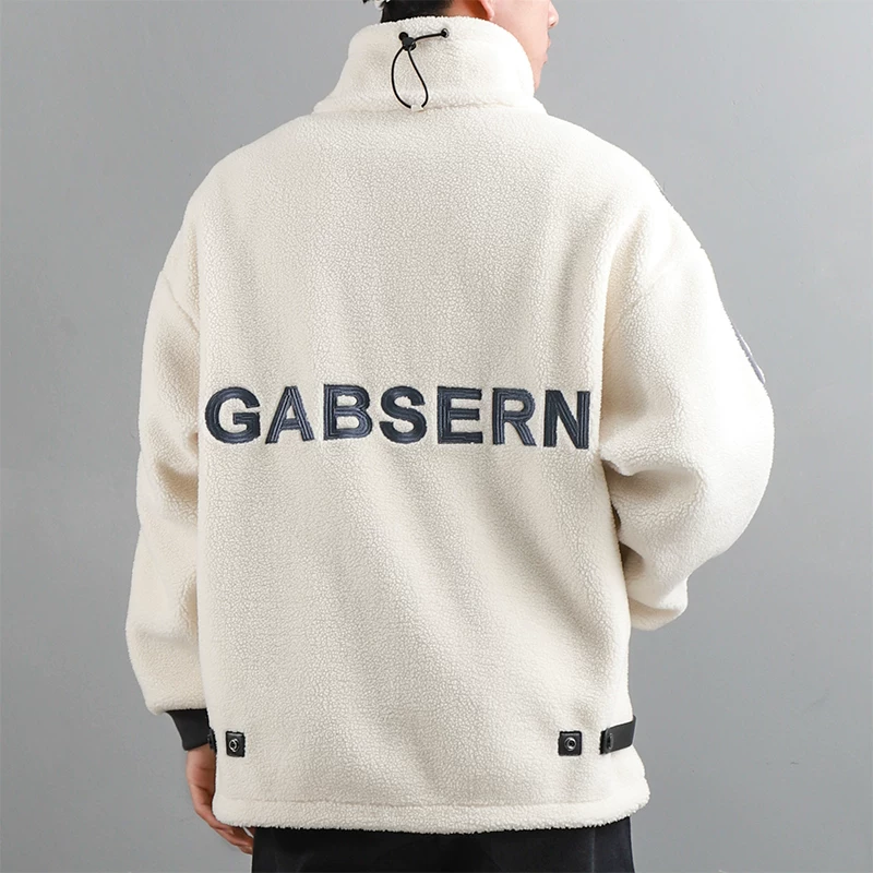 Áo khoác giả lông cừu dày 480G kiểu Mỹ dành cho nam, áo khoác dày lót lông cừu mùa đông, áo cổ đứng giữ ấm bằng lông cừu