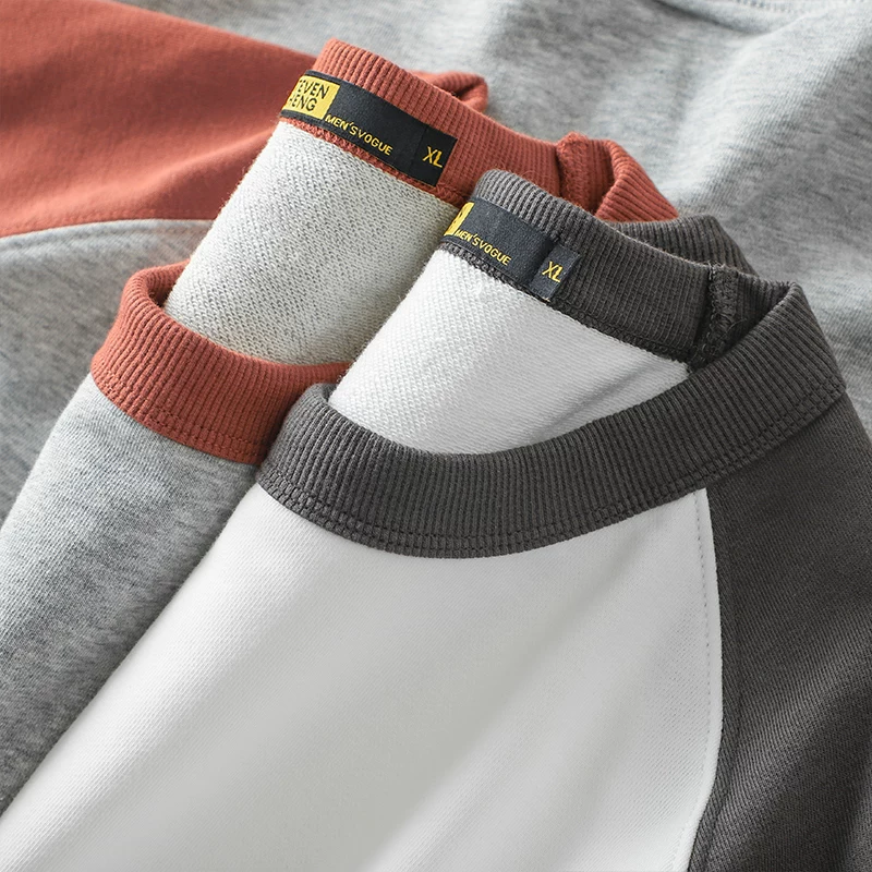 Áo thun cổ tròn chất liệu cotton dày dặn 400g kiểu Mỹ dành cho nam, áo lót cao cấp mùa đông, áo thun dài tay phối màu cotton nguyên chất dành cho nam.