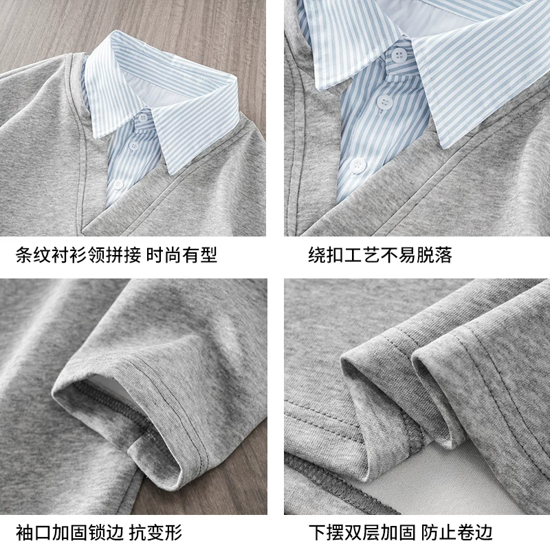 Áo nỉ giả hai mảnh hạng nặng kiểu Mỹ của OMZM dành cho nam, áo chui đầu cổ áo chắp vá mùa xuân và mùa thu, áo khoác dài tay rộng rãi
