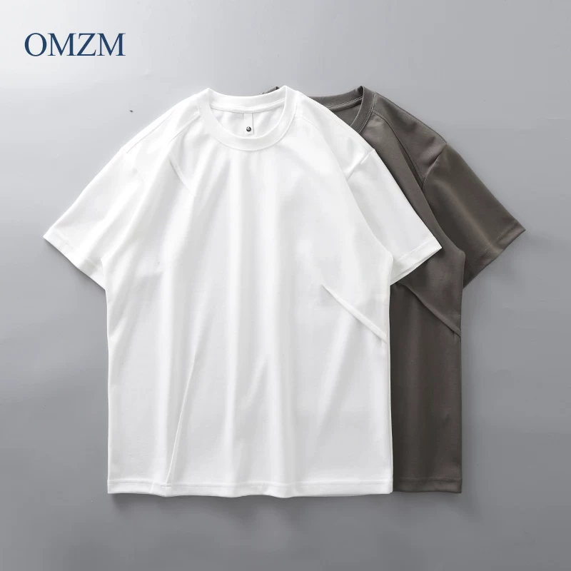 Áo thun ngắn tay màu trắng hạng nặng OMZM300G dành cho nam, áo thun cổ tròn thể thao mùa hè nhanh khô, kiểu Mỹ, tay lửng ghép mảnh