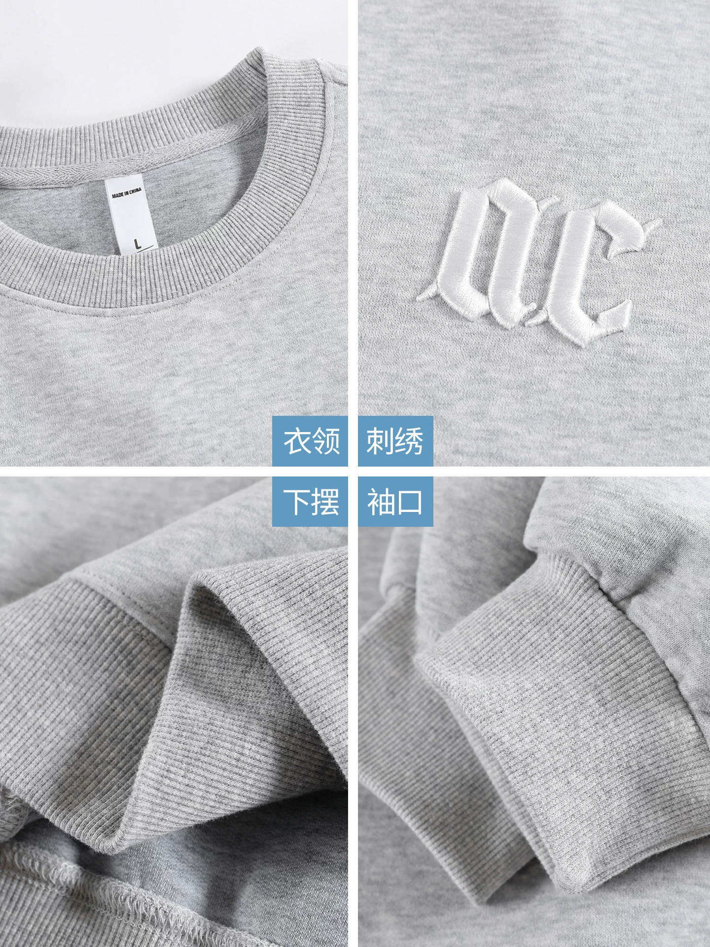 Áo thun cổ tròn hạng nặng OMZM450G dành cho nam, mùa thu phong cách Mỹ thêu chữ lớp bên trong áo sơ mi không có mũ trùm đầu