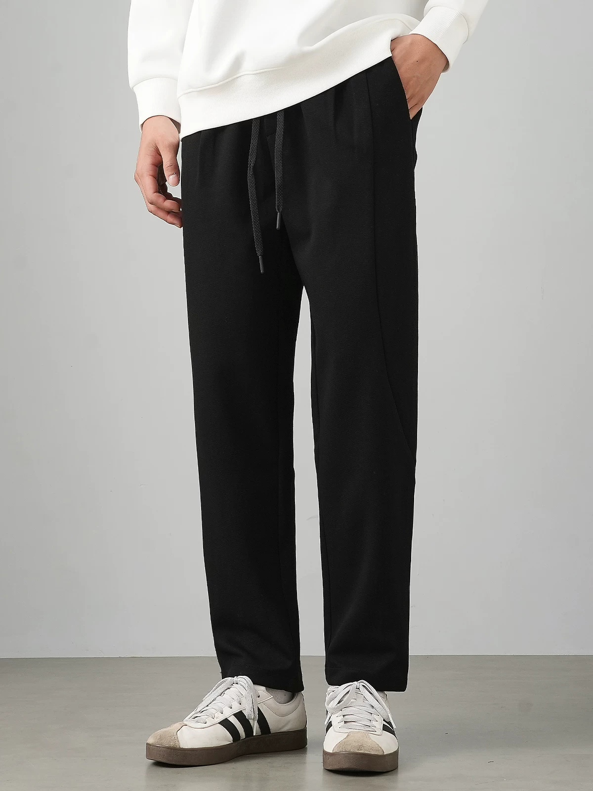 Quần thể thao dệt kim vải tuýt hạng nặng kiểu Mỹ OMZM dành cho nam, quần thể thao ống đứng màu trơn dáng rộng mùa thu, quần dài thường ngày phong cách đường phố