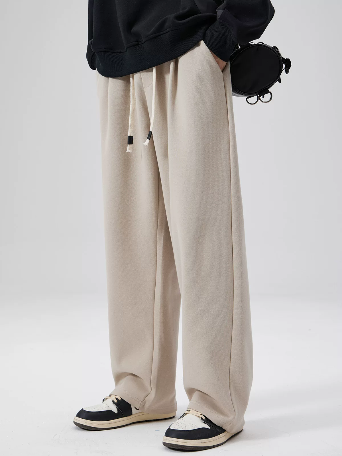 Quần thể thao cotton pique hạng nặng OMZM dành cho nam, quần thể thao màu trơn kiểu dáng hợp thời trang phong cách Mỹ mùa xuân và mùa thu, quần ống đứng dáng rộng, quần thường ngày