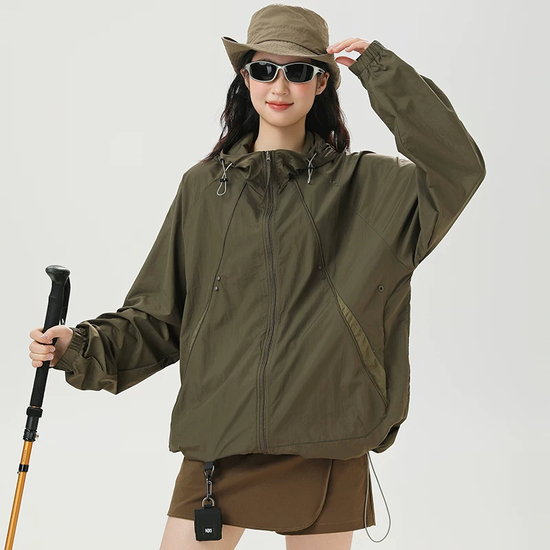 Quần áo chống nắng nhẹ OMZMUPF50+ dành cho nam và nữ, quần áo chống tia cực tím mùa hè, áo khoác có mũ trùm đầu ngoài trời kiểu núi
