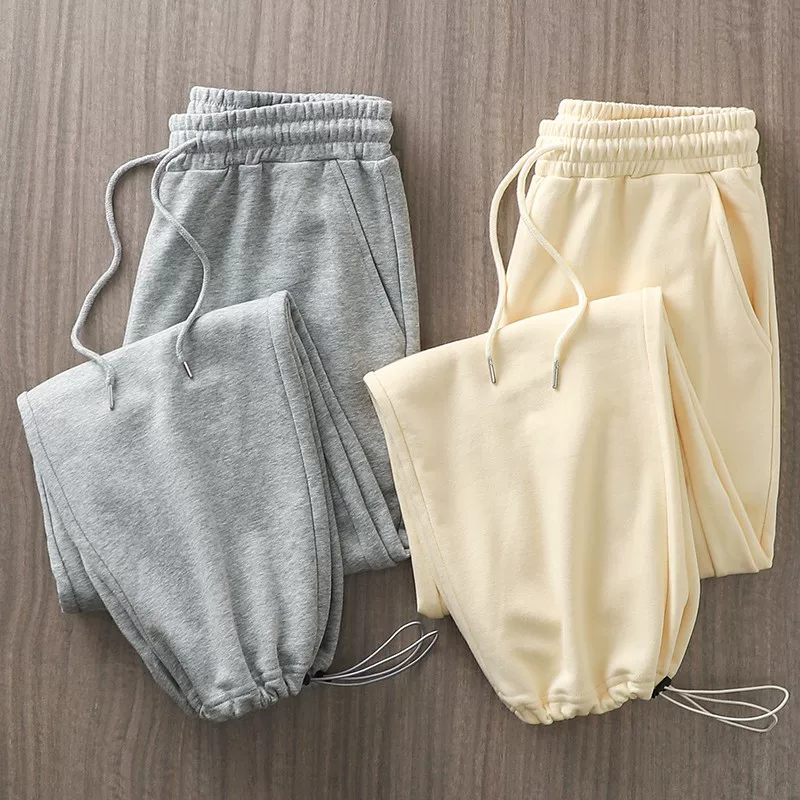 Quần thể thao chất liệu terry hạng nặng kiểu Mỹ của OMZM dành cho nam, quần jogger có dây rút mùa xuân và mùa thu, quần thể thao dáng rộng màu xám dáng thẳng