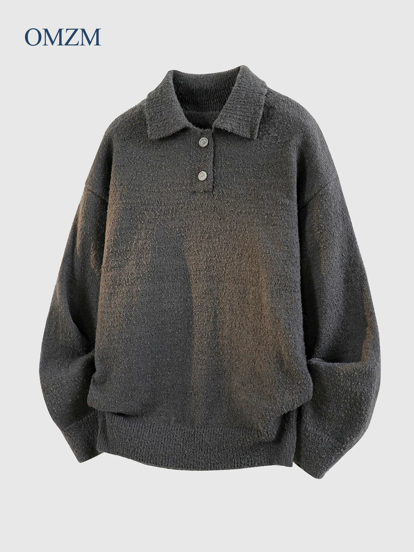 Áo len dệt kim có cổ OMZM dành cho nam, lót lông cừu mùa đông, dày dặn, ấm áp, lớp bên trong, áo len kiểu POLO đơn giản và đa năng.