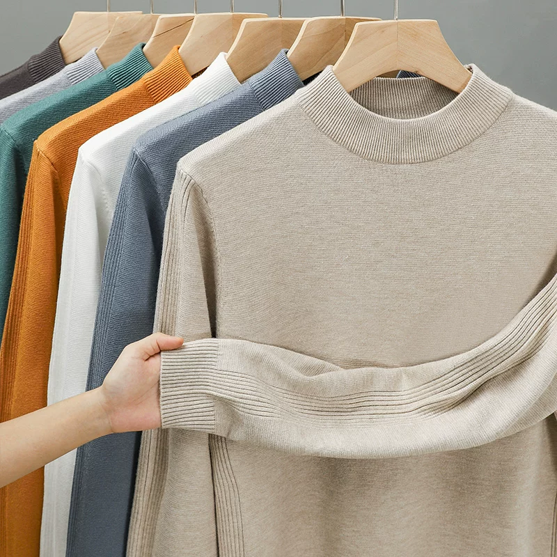 Áo len nam kiểu Mỹ 320G, chất dày dặn, mùa thu đông, màu trơn, ôm dáng, cổ nửa cao, lớp lót giữ ấm, chất liệu dệt kim cổ trung.