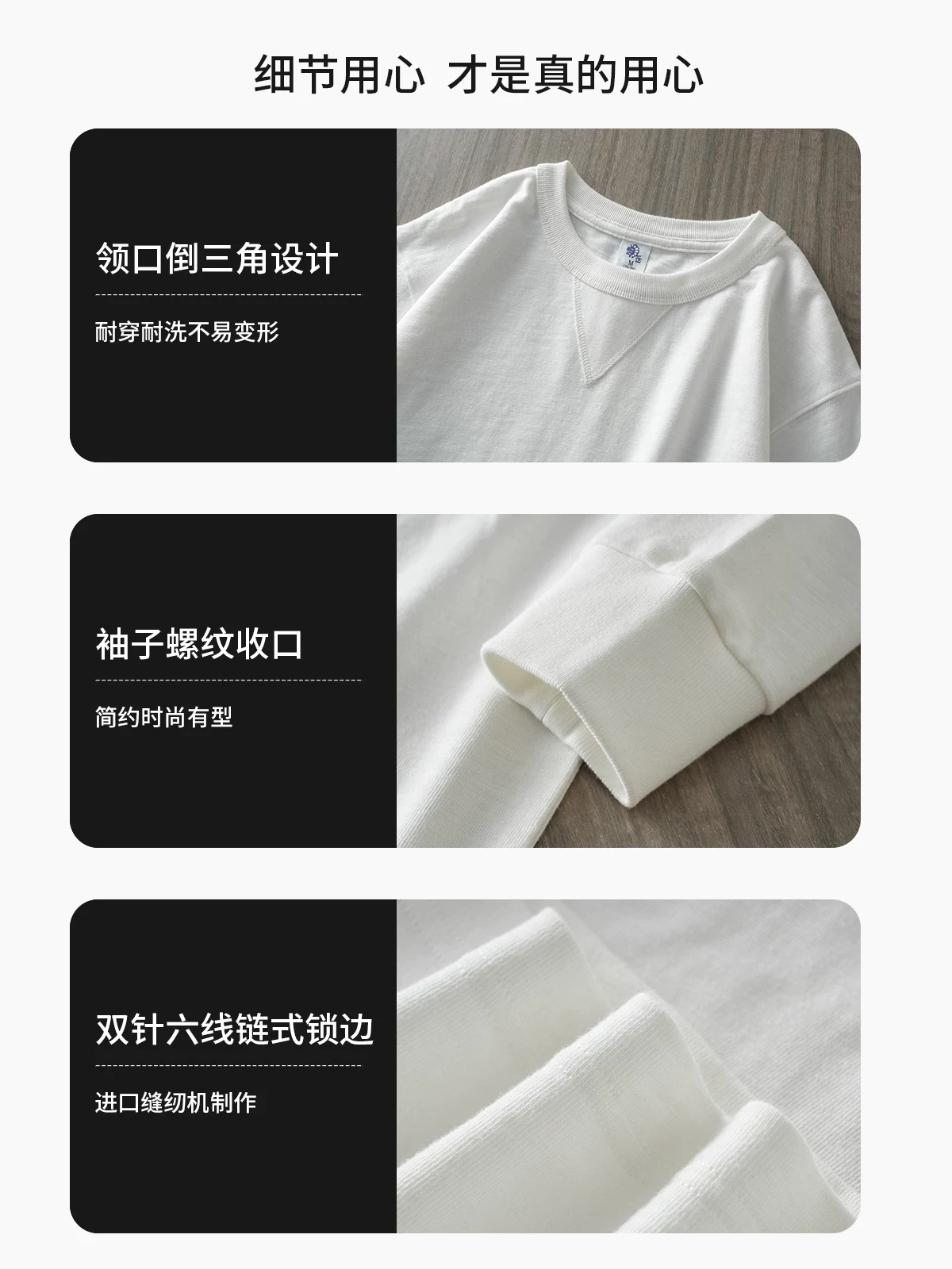 Áo thun nam OMZM400g chất liệu cotton nguyên chất, tay dài, dáng rộng mùa xuân, cổ tròn hình tam giác ngược, áo thun màu trắng tinh khiết.