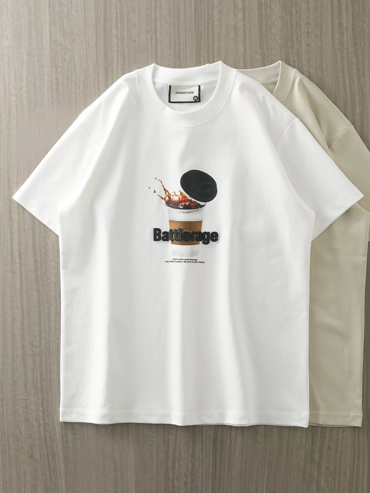 [Coffee Print] Áo thun ngắn tay sợi đôi hạng nặng kiểu Mỹ dành cho nam, áo thun cổ tròn dáng rộng cổ điển mùa hè kiểu cổ tròn nửa tay